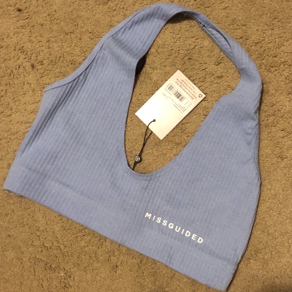 Missguided Blue Rib Halter Top - Picture 2 of 5